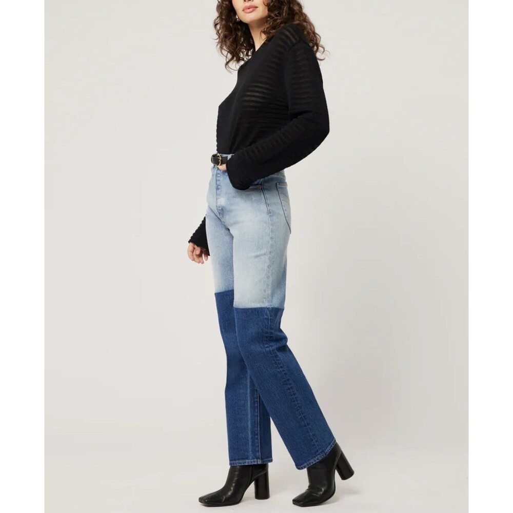Rollas Brent Splice Patchwork Jeans Womens 30 High Rise Straight Leg Relaxed Fit